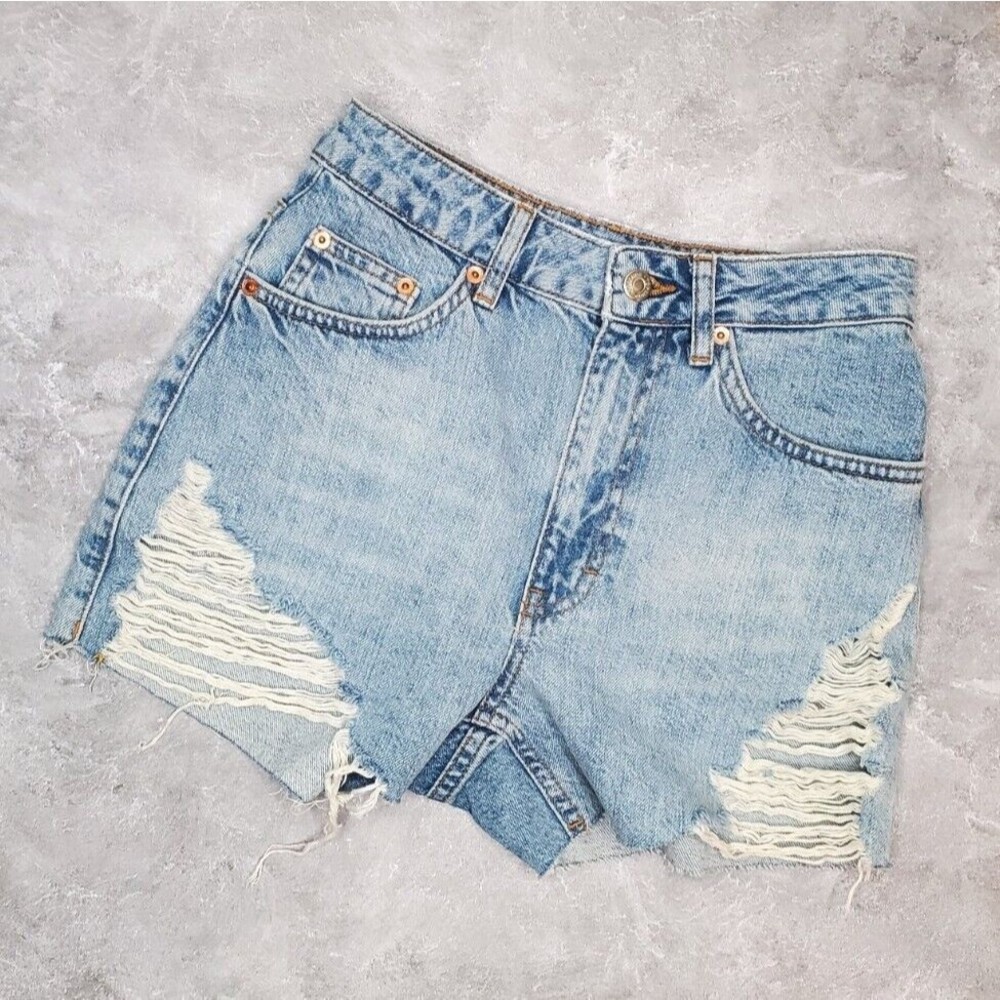 Topshop High Waist Distressed Denim Mom Jean Shorts